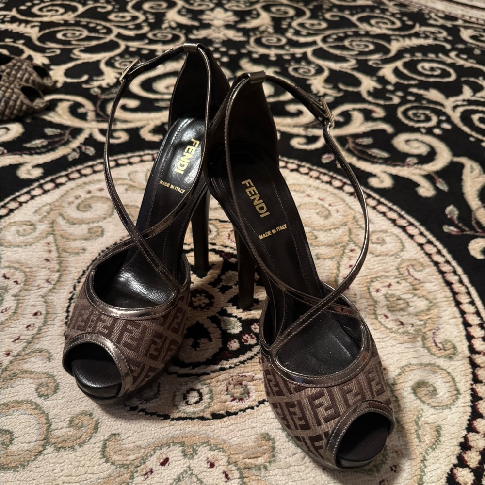 Fendi Brown Peep-Toe Heels Sandals